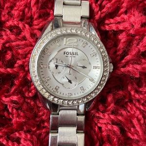 Authentic silver fossil watch
